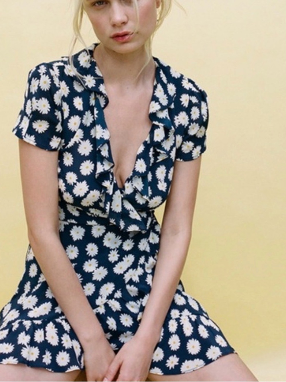 Realisation Par Valentina Daisy Wrap Dress Floral Mini Black White